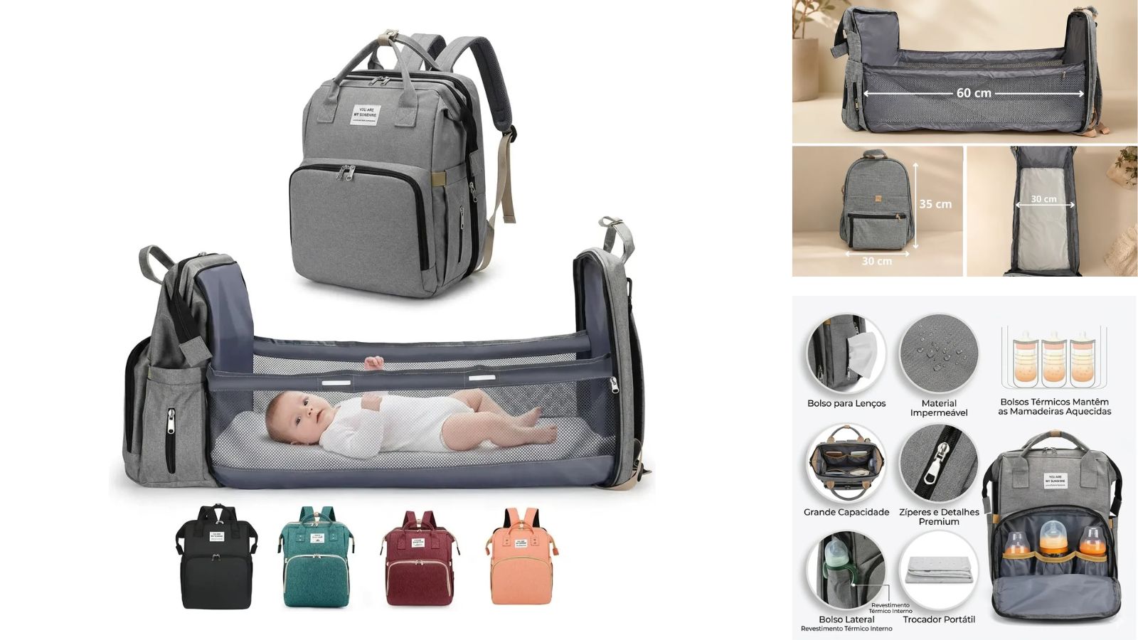 Mochila Maternidade Bolsa Bebê Térmica Com Berço E Trocador